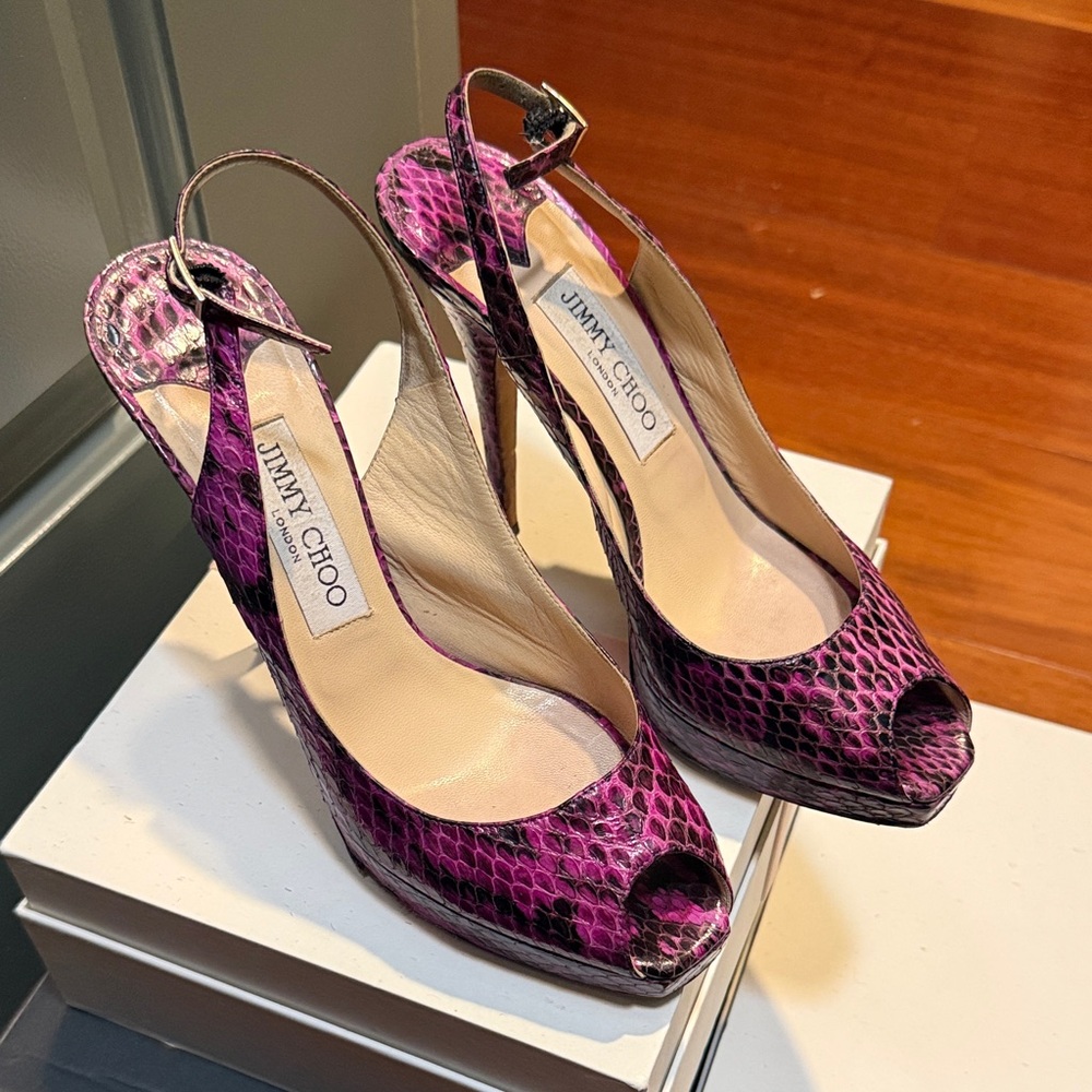 Jimmy Choo AUTHENTIC Snakeskin Peep-Toe Heels